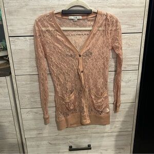XXI Ivory Floral Lace Cardigan In Dusty Pink Boho Sz Medium